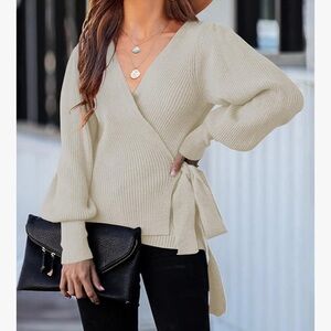 KNITTED WRAP Sweater Beige Small NWOT